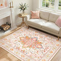 RELEANY Area Rugs 4'x6' Washable Non-Slip, Floral Vintage Distress Print Pattern Medallion Carpet for Living Room Bedroom Dining Room, Light Pink Colorful