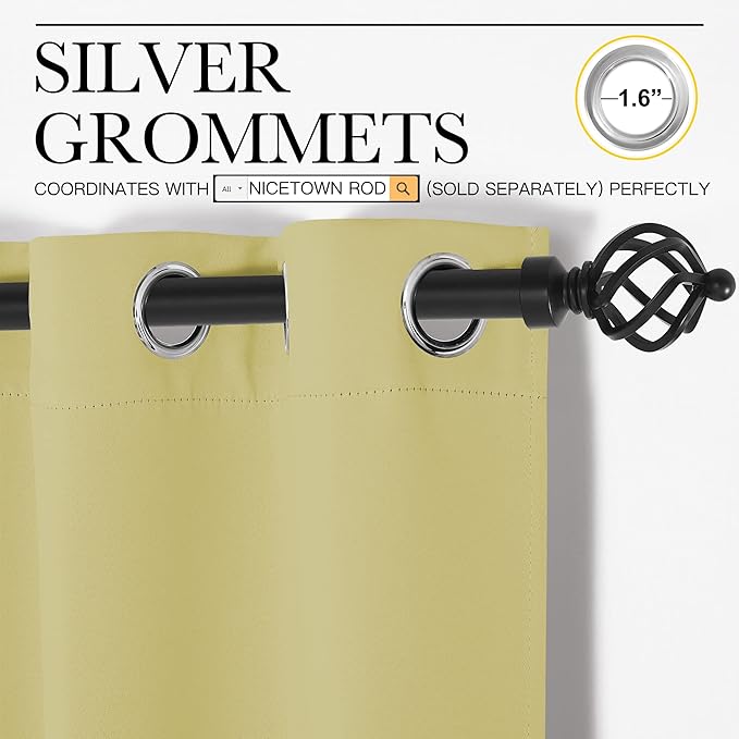 NICETOWN Room Darkening Draperies Window Curtain Panels, Paler Yellow, 2 Panels, W60 x L84 -inch, Thermal Insulated Grommet Room Darkening Curtains for Bedroom