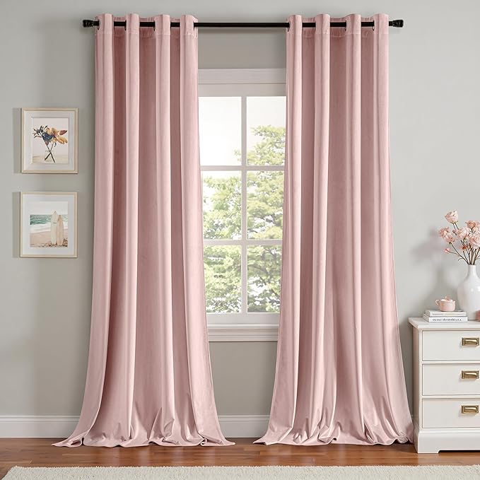 MIULEE Velvet Curtains Baby Pink Elegant Grommet Thermal Insulated Soundproof Room Darkening Curtains/Drapes for Classical Living Room Bedroom Decor 52 x 84 Inch Set of 2
