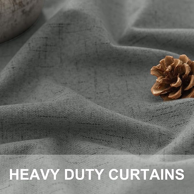 Dark Grey Thermal Curtains 54 Inch Length for Bedroom Thick Linen Textured Dining Room Darkening Blackout Insulated Insulating Sound Proof Window Curtains for Kitchen Back Door Bathroom Charcoal Gray