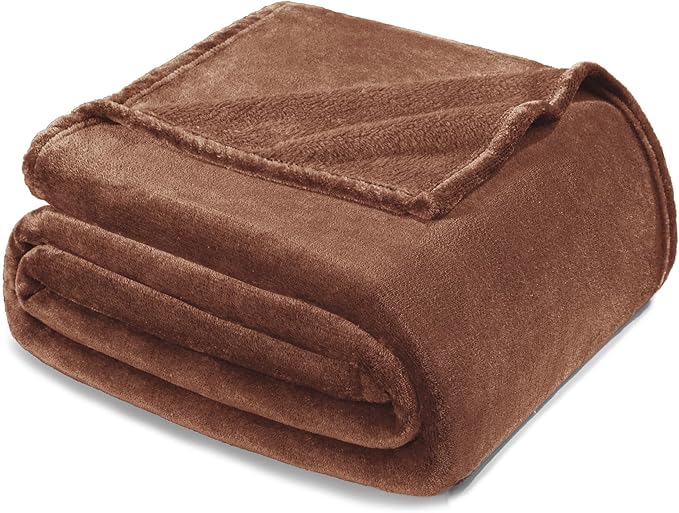 Exclusivo Mezcla Fleece Blankets Queen Size for Bed, Super Soft and Warm, All Season, Cozy, Plush, Lightweight, 90x90 Inches, Brown