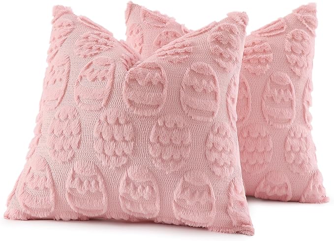 decorUhome Easter Pink Egg Pillow Covers 18x18 Inch Set of 2, Soft Plush Faux Wool Jacquard Cushion Covers, Farmhouse Neutral Fuzzy Spring Easter Holiday Decor for Couch Sofa Bed