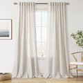 Nanspring Pearl White Linen Curtains 96 Inches Long for Living Room Coastal Decor Luxury Light Filtering Semi Sheer Curtain Back Tab Modern Farmhouse Drapes for Bedroom Office 52x96, 2 Panels
