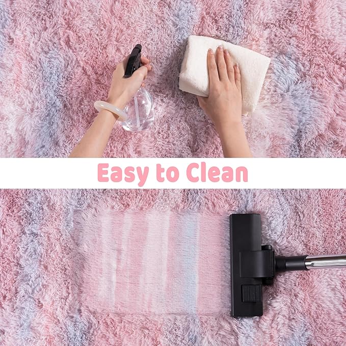 Soft Runner Rugs for Bedroom Hallways, 2x5 Abstract Pink Fluffy Shag Throw Area Rug Non Slip for Bedside Dorm, Long Shaggy Furry Carpet for Nursery Living Room