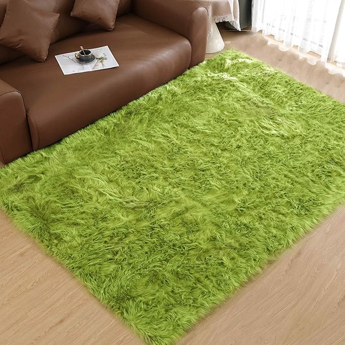 Goolela Lime Green Area Rug 6x9 Fuzzy Fluffy Furry Shag Rug for Bedroom Faux Sheepskin Fur Soft Rectangle