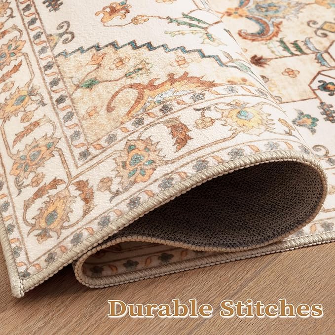 SERISSA Boho Rugs for Entryway, 2x3 Light Yellow Entryway Rug Non-Slip Washable Small Area Rug, Ultra Soft Vintage Low-Pile Indoor Door Mat Floor Carpet for Entrance Bedroom Kitchen Bathroom