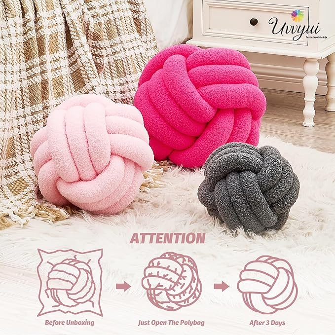 Uvvyui Knot Pillow Ball, Soft Home Decorative Pillows, Round Throw Pillow, Handmade Knotted Plush Pillow, Round Boucle Pillow Cushion (8.6 Inches Pink)