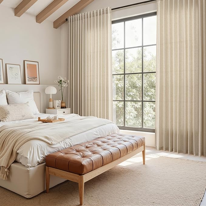 Taupe Burlywood Linen Curtains for Living Room 94 Inches Long Light Filtering Semi Sheer Curtain Back Tab Rustic Luxury Neutral Modern Farmhouse Decor Drapes for Bedroom Dinner Room 52x94, 2 Panels