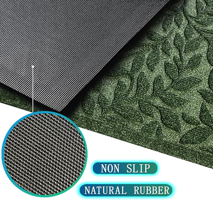 Bulijojo Sturdy Frontr Entrance Doormats,Durable Heavy Duty Welcome Mat,Thick Absorbent Natural Rubber Non Slip Mat,Easy Clean Entryway Mat Leaves Green 23"x35"