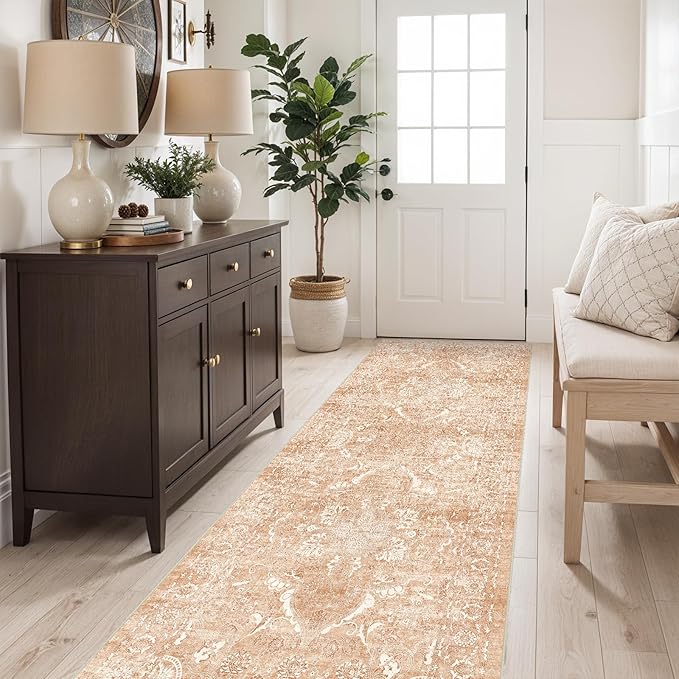 2'6"x8' Washable Hallway Runner Rug - Non Slip Kitchen Runner Rugs with Rubber Backing Vintage Low-Pile Carpet Runners for Entryway Dining Room Laundry Room Home Decor (Brick)