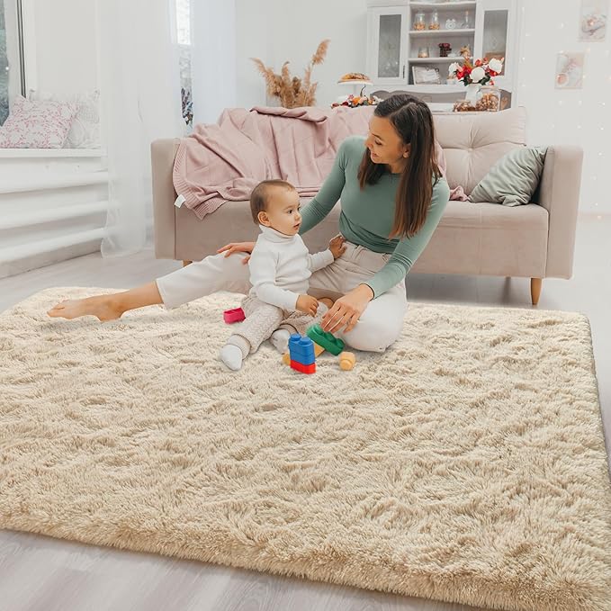 Chicrug Soft Area Rugs for Bedroom Living Room Plush Fluffy Rug 4x6 Feet, Shag Furry Area Rug Carpet Non Shedding for Nursery Children Kids Girls Room Home Decorative, Camel