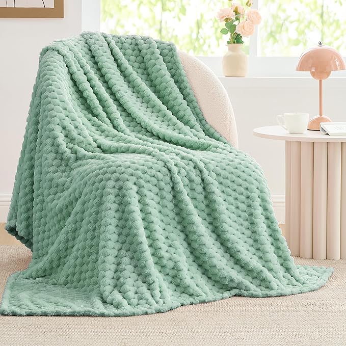 BEDELITE Fleece Throw Blanket for Couch & Bed - 3D Jacquard Decorative Mint Green Blanket, Super Soft and Cozy Warm Fuzzy Blanket All Seasons Suitable, 60x80Inches