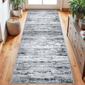 Lansny Modern Abstract Runner Rug 2.6x8, Black Grey White Washable Kitchen Runner Non-Slip Soft Hallway Rug Runner Thin Print Faux Wool Carpet for Entryway Bedroom Laundry Room Indoor Home Decor