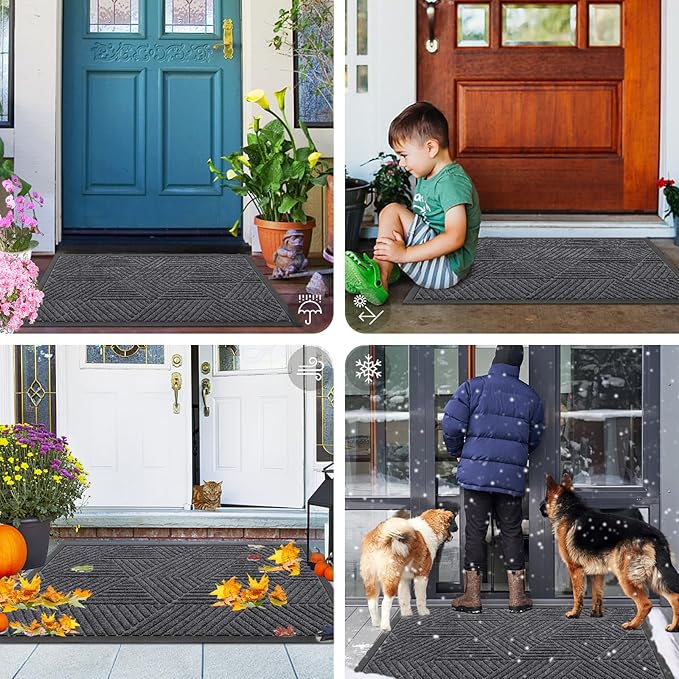 Smiry Front Door Mat Outside Entrance, Heavy Duty Sturdy Natural Rubber Doormat, Trap Dirt and Moisture, Easy Clean Low Profile Welcome Floor Mats for Indoor Outdoor Entry, 35X23 Inch, Light Grey