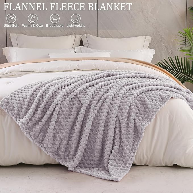 Exclusivo Mezcla Fleece Queen Blanket for Bed, Extra Large Fuzzy Light Grey Bed Blankets, Soft Cozy Plush Sofa Throws for All Seasons, 90x90 Inches