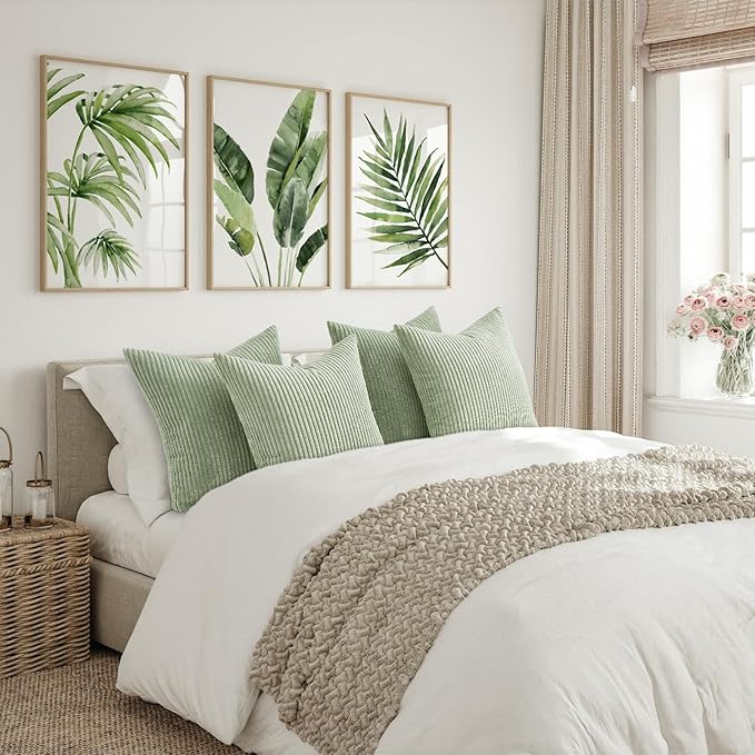 Topfinel 20x20 inch Decorative Sage Green Throw Pillow Covers, Cushion Cases Set of 4 Soft Velvet Modern Double-Sided Designs, Mix and Match for Home Decor, Pillow Inserts Not Included