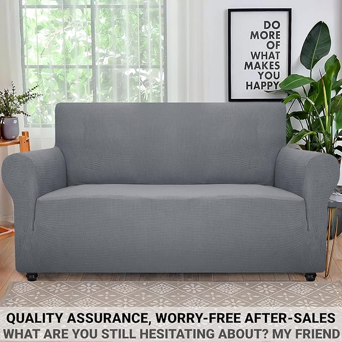 ZNSAYOTX Super Stretch Couch Cover Love Seat Sofa Covers for Living Room Dogs Pet Friendly Furniture Protector Spandex Loveseat Slipcovers with Anti Slip Foam Sticks (Light Grey, Loveseat)