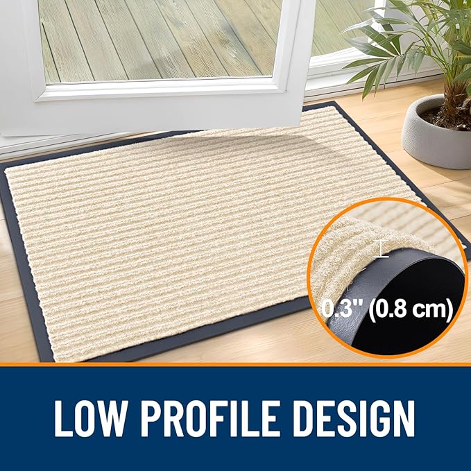 OLANLY Front Door Mat Indoor Outdoor Entrance, 2-Pack 71 x 23 Inch, Waterproof Heavy Duty Doormat, Fade Resistant, Low Profile, Easy Clean Patio Porch Welcome Floor Mats for Entry, Beige