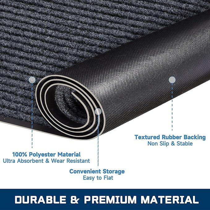 BesWin Front Door Mat, 3'x6' Indoor Outdoor Doormats, Heavy Duty Commercial Floor Mat Inside Outside Entrance, Non Slip Rubber Backing Welcome Mats for Entryway