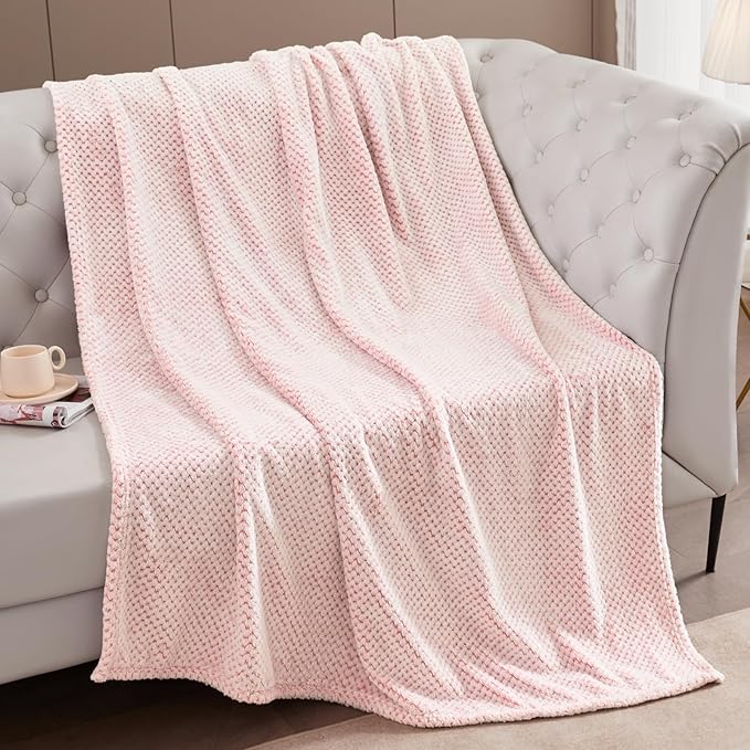Exclusivo Mezcla Fleece Bed Blanket Queen Size, Super Soft and Warm Blankets for Couch, Sofa and Bed Waffle Textured, Cozy, Fuzzy and Lightweight (Heather Dusty Pink, 90x90 Inches)