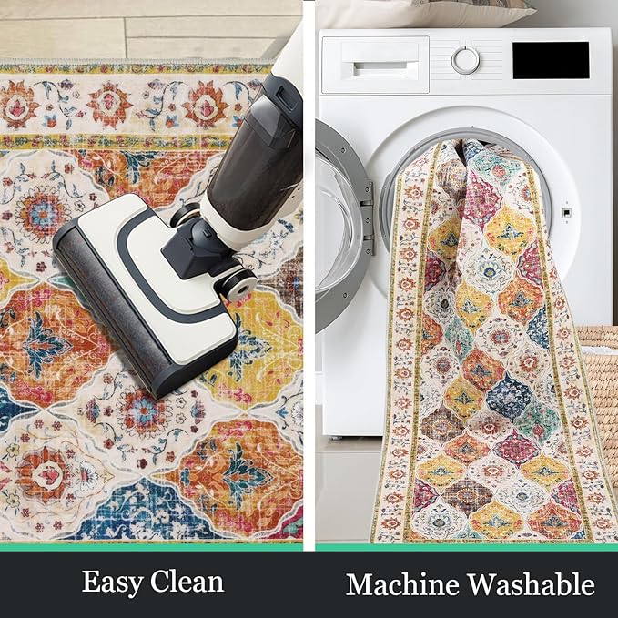 HEBE Hallway Runner Rug 2'x6' Washable Vintage Distressed Area Rugs Non Slip Laundry Rug Runner Boho Floor Carpet Runners for Hallways Entryway Laundry Room Kitchen Bathroom