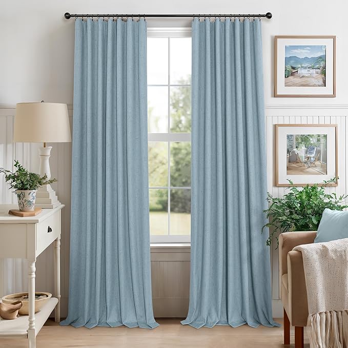 Light Blue Room Darkening Curtains for Bedroom Cute 45 Inch Length 2 Panels Cotton Linen Textured Short Blackout Curtains for Small Window Nursery Boy Girls Room Bathroom Kitchen Door Back Tab 45 Long