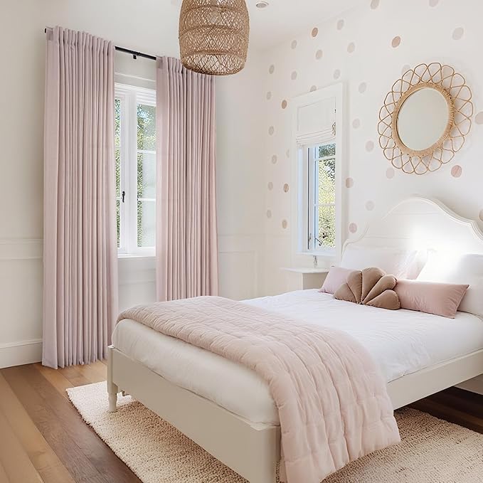Blush Pink Curtains for Living Room Back Tab Modern Farmhouse Semi Sheer Curtains 84 inches Long 2 Panels Set Muted Neutral Window Curtain for Dining Room Bedroom 52x84