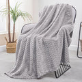Exclusivo Mezcla Fleece Throw Blanket for Couch and Bed, 50x70 Inches Soft Cozy Jacquard Flannel Blankets, Lightweight Fuzzy Plush Warm Throws for Women, Light Grey