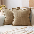 MIULEE Decorative Throw Pillow Covers for Couch Bed Livingroom 12x12 Inch Set of 2 Khaki Boho Accent Throw Pllows Broadside Striped Patchwork Soft Corduroy Pillowcases