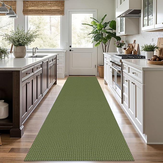 KOZYFLY Runners for Hallways 3x10 ft Washable Kitchen Runner Non Slip Rubber Backed Hallway Rugs Cotton Entryway Runner Rug Floor Carpet for Indoor Hall, Backdoor, Kitchen, Bright Green/Earthy Green