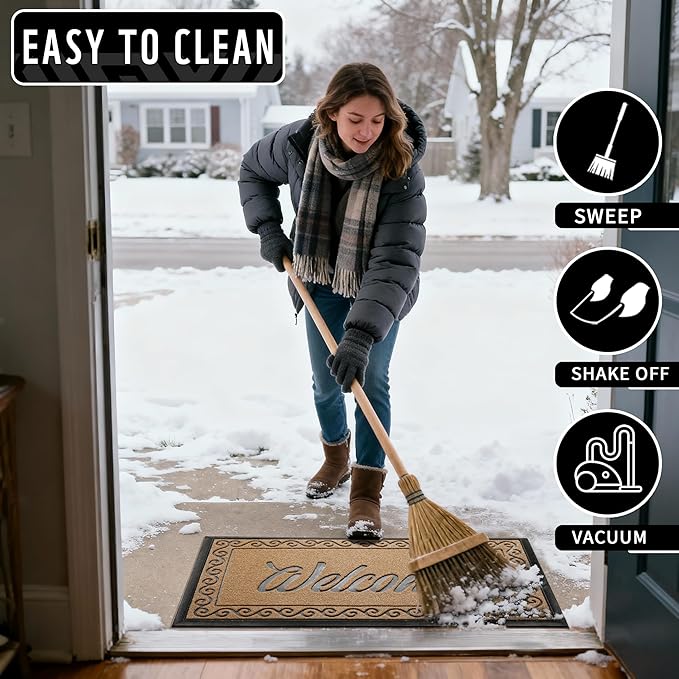 Yimobra Welcome Mat, Heavy Duty Sturdy Door Mats for Home Entrance Outdoor Indoor, Front Doormat for Outside Patio Floor Entry Porch Garage Office, Waterproof, Low Profile, 47 x 24, Yellow
