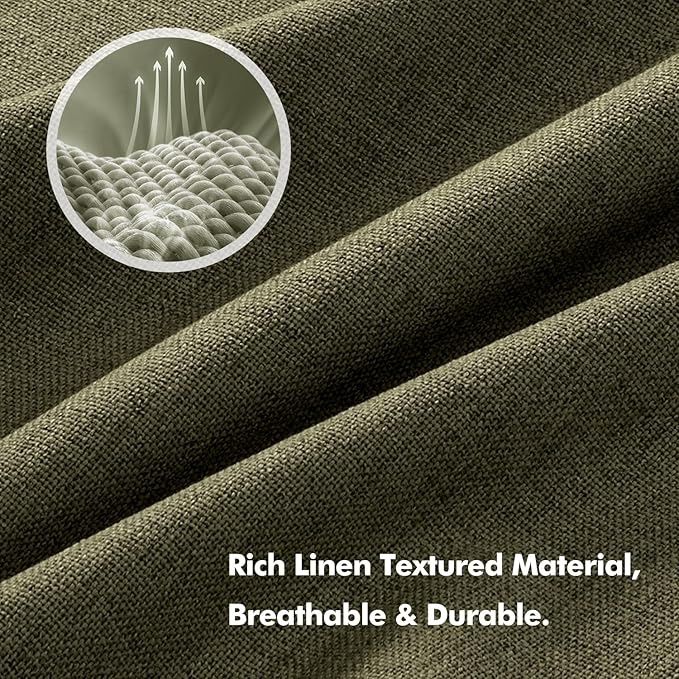 MIULEE 100% Blackout Linen Curtains for Bedroom, Light Olive Green Solid Luxury Decor Thermal Insulation Room Darkening Drapes for Living Room Nursery Back Tab Rod Pocket 42 x 96 Inches, 2 Panels