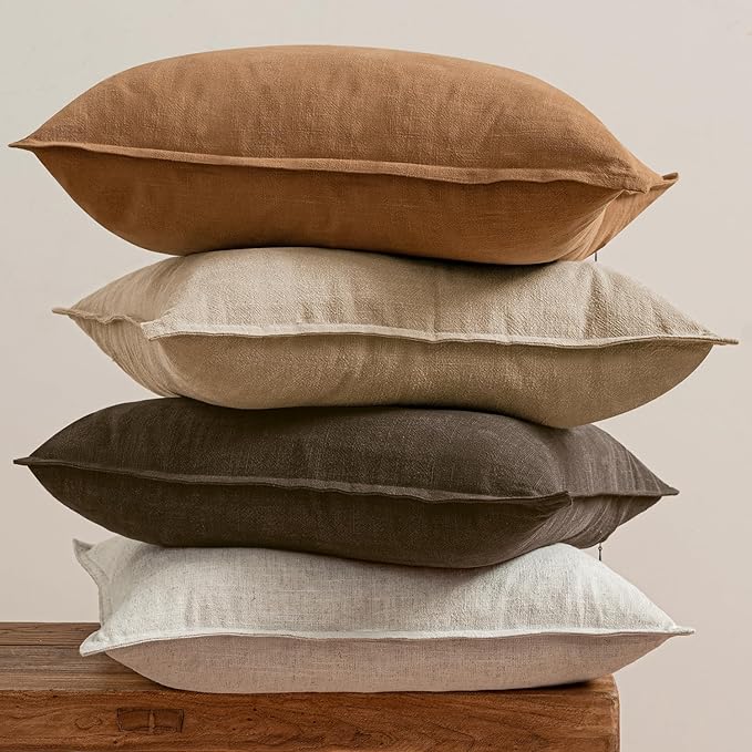 MIULEE Neutral Brown Linen Pillow Covers Pack of 4 Decorative Natural Fall Throw Pillow Covers Soft Accent Boho Farmhouse Couch Pillowcases Modern Spring Decor for Living Room Bed Sofa 24x24 Inch