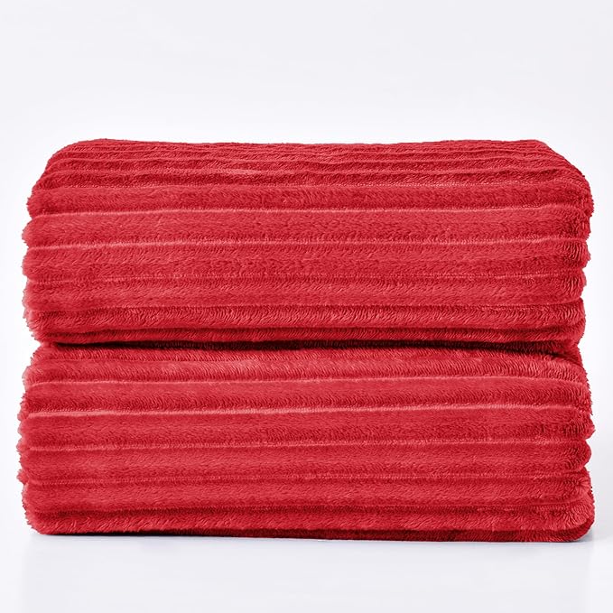 BEDELITE Fleece Blanket Queen Size – 3D Ribbed Jacquard Soft and Warm Decorative Fuzzy Blankets – Cozy, Fluffy, Plush Lightweight Throw Blankets for Couch, Bed, Sofa(Red, 90x90 inches)