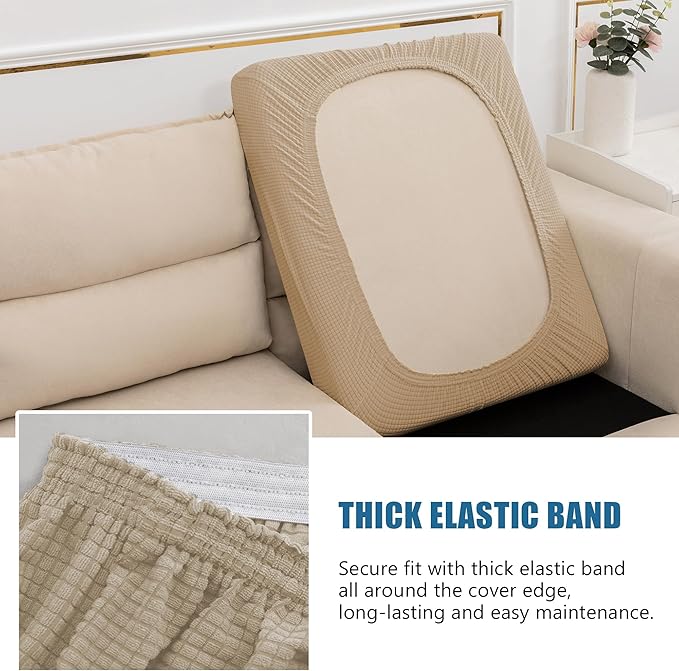 Water Repellent Sofa Cushion Covers, Stretch Sofa Seat Covers, Furniture Protector for Pets with Elastic Bottom, Non Slip, Washable (Loveseat Cushion, Sand)