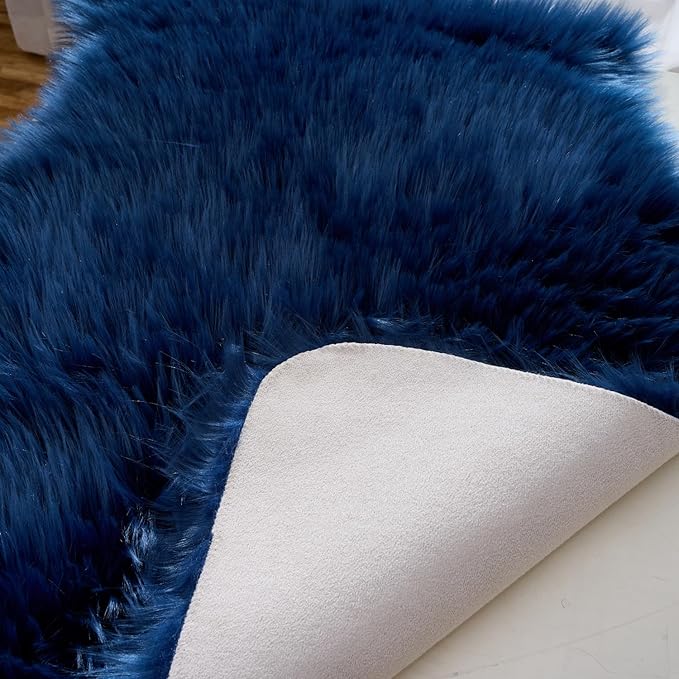 EasyJoy Ultra Soft Fluffy Shaggy Area Rug Faux Fur Rug Chair Cover Seat Pad Fuzzy Area Rug for Bedroom Floor Sofa Living Room (2 x 4 ft Rectangle, Dark Blue)