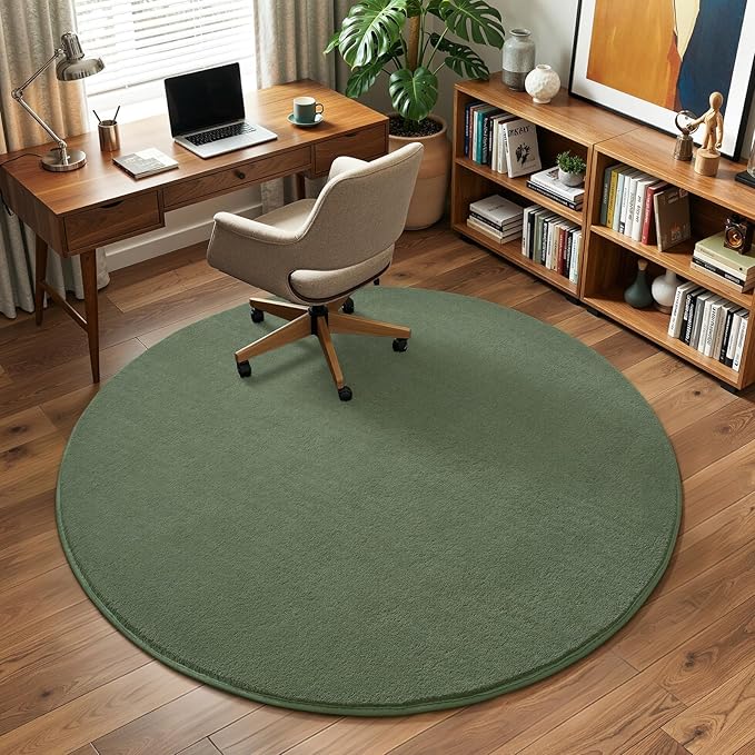 Amearea Sage Green Round Area Rugs 5ft Washable Circle Rugs for Bedroom Living Room, Fluffy Indoor Thickened Memory Foam Rug, Non Slip Minimalist Circular Carpet for Kids Boy Girl Dorm Nursery Room