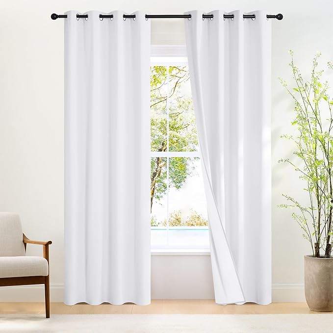 NICETOWN White Blackout 80 inch Curtains for Doorway, Grommet 100% Blackout Curtains Room Darkening Thermal Window Treatments for Bedroom/Living Room, 2 Panels, W52 x L80