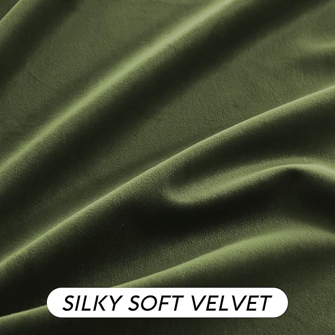 RYB HOME Green Velvet Curtains 108 inch, Solid Room Darkening Window Curtains for Living Room Light & Draft Block Privacy Backdrop with Pleat Tape Pocket& Tabs, Olive Green, W52 x L108 inch, 2 Panels