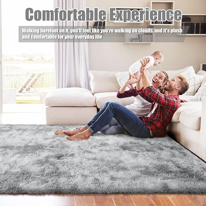 Shag Area Rug for Bedroom 4x6,Fluffy Area Rugs for Living Room,Soft Fuzzy Rug Non-Shedding Indoor Plush Carpet for Kids Bedroom Nursery Dorm Home Decor,Tie-Dyed Grey