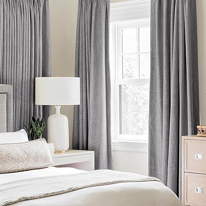 MIULEE Linen Blackout Curtains and Drapes 100% Room Darken Thermal Insulated Grommet Window Panels with Coating 2 PCs W 42 x L 84 inches Grey