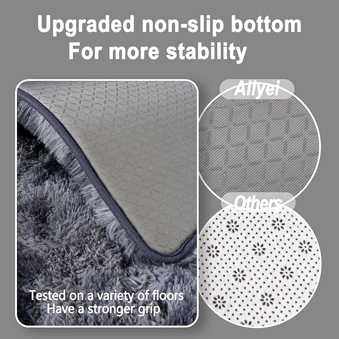 Ultra Soft Runner Rugs for Bedroom Hallways with Upgraded Non-Slip Rubber Backing & Thick Memory Sponge, 2x8 Feet Fluffy Shag Throw Area Rug for Bedside Dorm Tie-dye Dark Grey