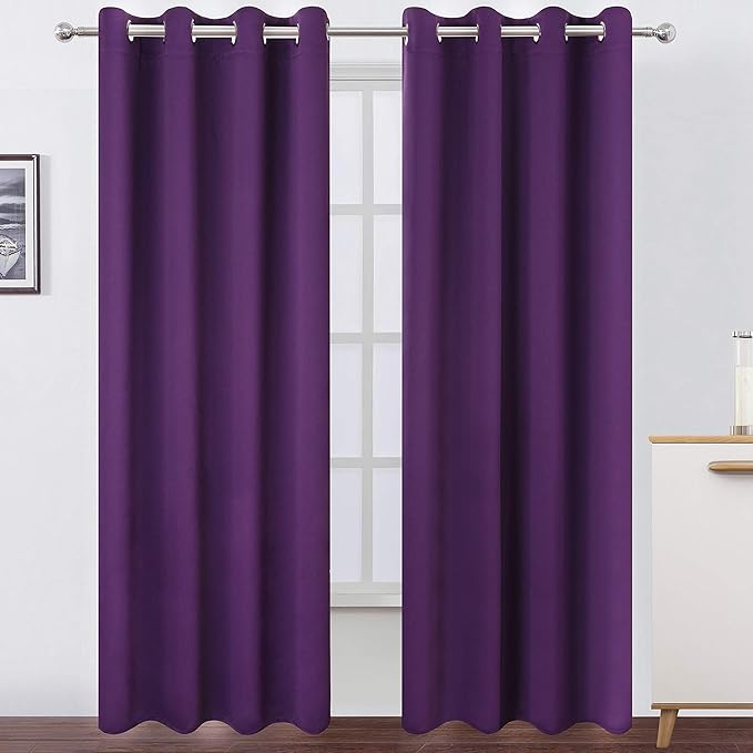 LEMOMO Blackout Curtains 66 x 95 inch/Purple Curtains Set of 2 Panels/Thermal Insulated Room Darkening Bedroom Curtains