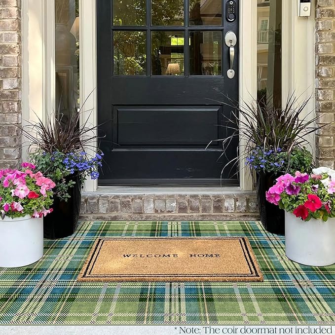 3x5 Buffalo Entry Rug - Small Washable Indoor Outdoor Mats for Front Door Non-Slip Porch Rug Green Teal Plaid Tartan Throw Rugs for Living Room Bedroom Entryway Kitchen Office Porch Decor