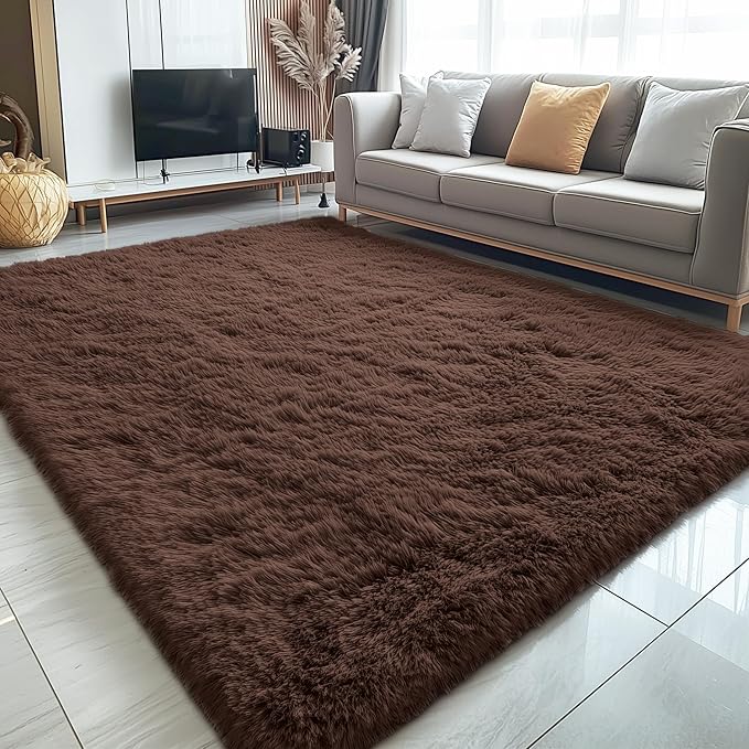 OLANLY 5x5 Area Rugs for Living Room Bedroom, Machine Washable Soft Fluffy Shaggy Bedside Rug, Indoor Floor Carpet for Kids Girls and Boys, Dorms, Nursery Rooms, Home Decor Aesthetic, Coffee