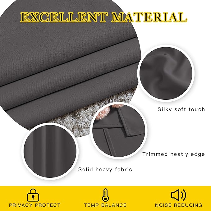 NICETOWN Grey Room Darkening Curtains Blackout 40 inch Curtains for Kitchen, Grommet Solid Window Treatments Sound Reducing for Bedroom, 2 Panels, W37 x L40, 2 Panels