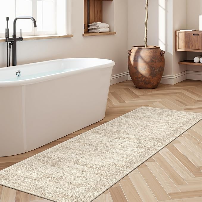 Soalmost Runner Rug 2'x6' Washable Non-Slip Runner Rugs for Kitchen Bathroom Laundry Room Beige Vintage Floor Carpet Runners for Hallway Entryway