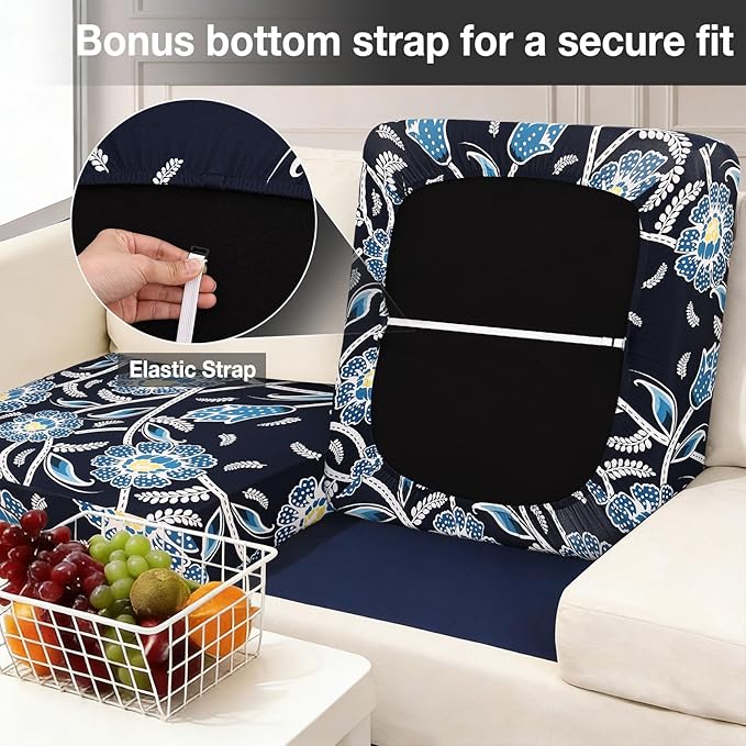 hyha 4Pcs Patio Cushion Covers, Stretch Outdoor Couch Cushion Covers Replacement, Washable Outdoor Chair/Sofa Slipcovers for Patio Furniture Cushions Protector with Elastic Bottom(Bluebell,Cover Only)
