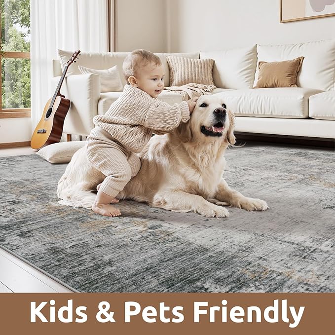 3 x 5 Rug Small Non Slip Area Rug Ultra Soft Machine Washable Low Pile Modern Abstract Area Rugs for Bedroom Living Room Entryway Kitchen Bedside, Grey