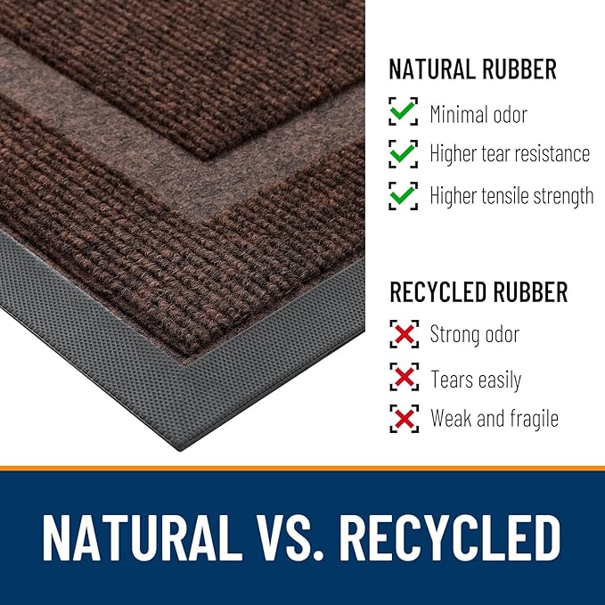OLANLY Front Door Mat Indoor Outdoor Entrance, Waterproof All-Season, All-Weather Doormat, Sturdy Natural Rubber, Fade Resistant, Low Profile, Easy Clean Patio Porch Entryway Mat, 59x30, Dark Brown